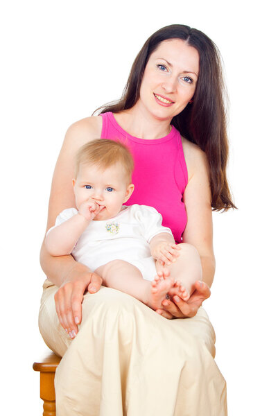 happy mom and baby isolated