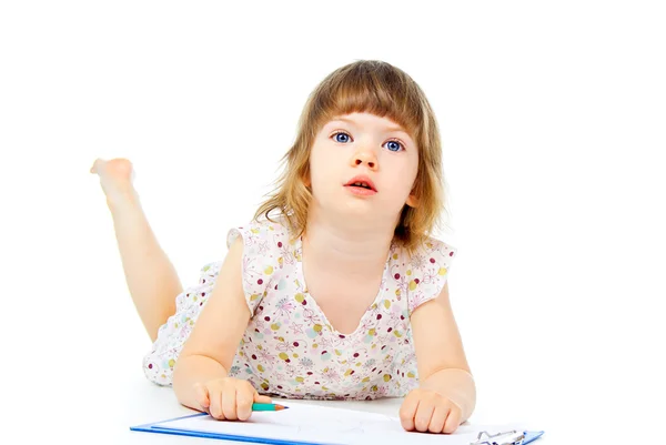 Petite fille dessin avec un crayon — Photo