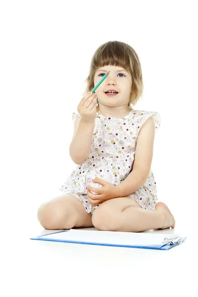 Petite fille dessine crayon — Photo