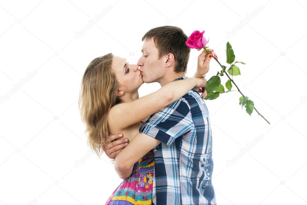 beautiful couple in love kissing