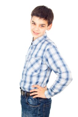 yakışıklı çocuk bir gömlek izole standları