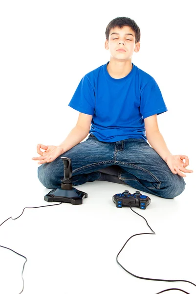 Meditation near joysticks — Stock Photo, Image