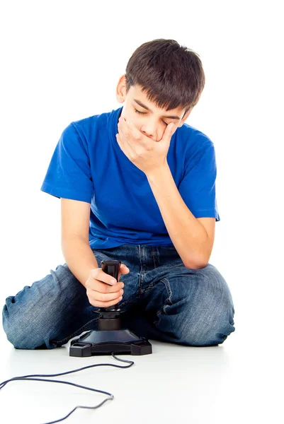 Guy spelen van videospellen zitten — Stockfoto