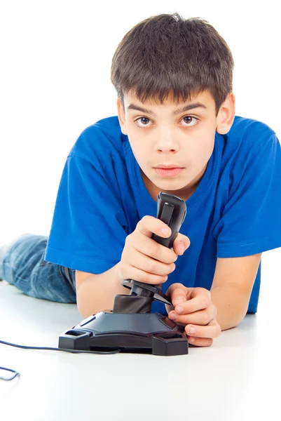 Feszülten fiú játék video játékok — Stock Fotó