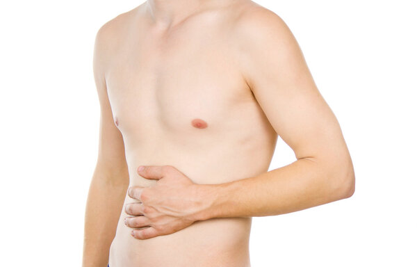 male torso, pain in the abdomen