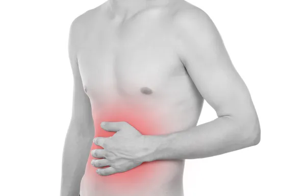 Manlig torso, smärta i buken — Stockfoto