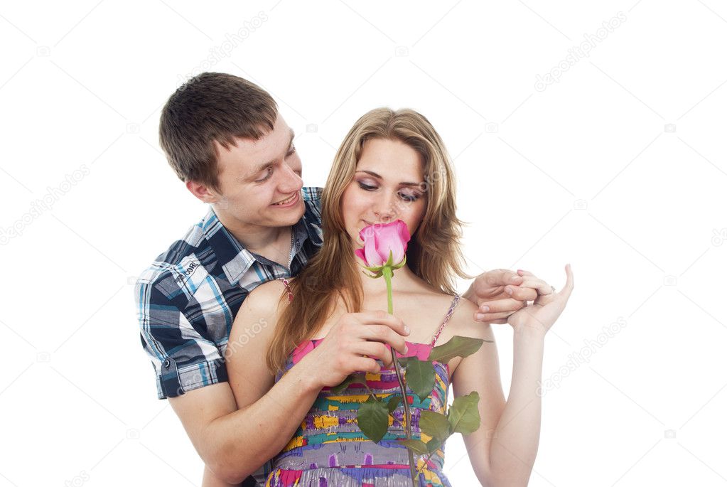 portrait guy gives a rose