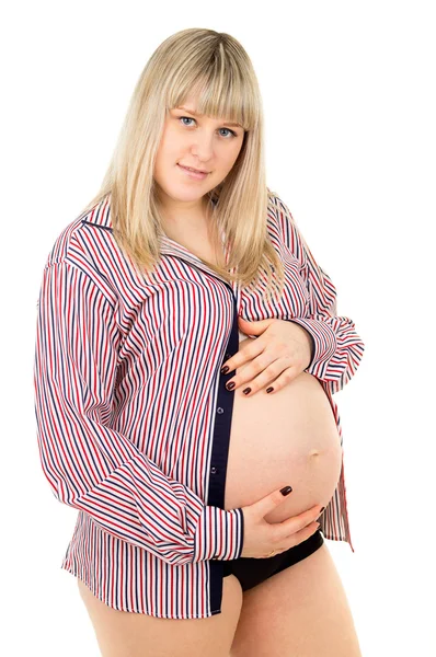 Mulher grávida em camisa — Fotografia de Stock