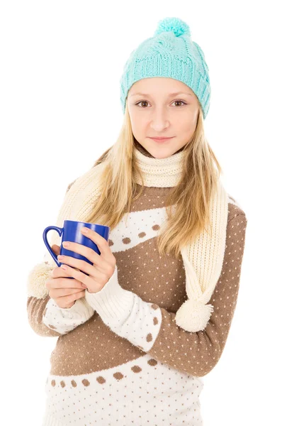 Teen girl holding a cup isolated — Stock Photo, Image