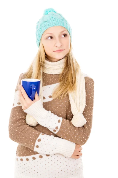 十几岁的女孩在冬天帽子 — 图库照片