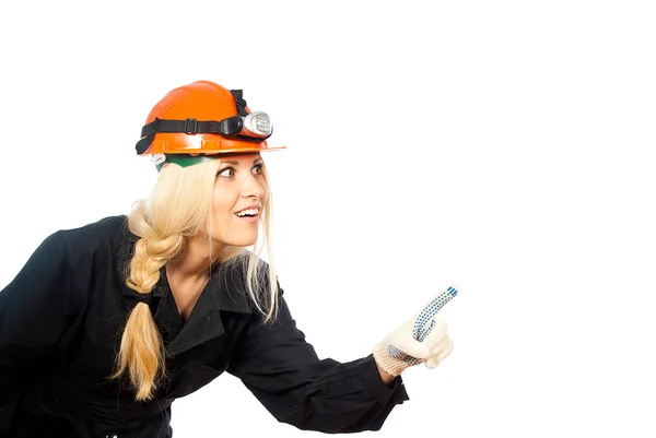 Working person to robe with a helmet — Stock Photo, Image