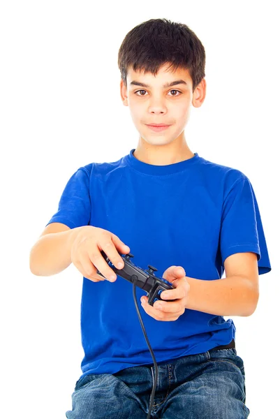 Menino com um joystick jogar — Fotografia de Stock