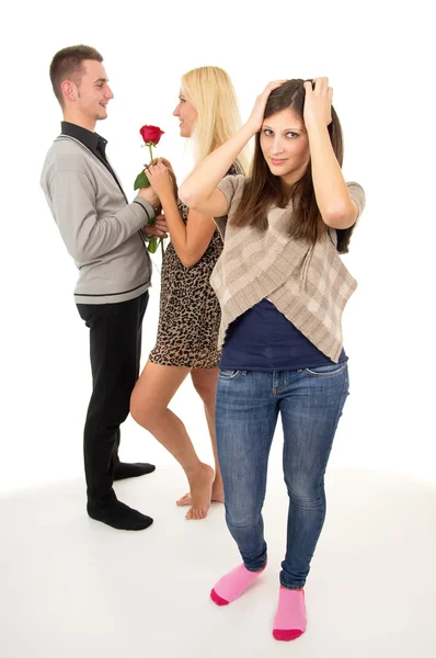 Cheating boyfriend with another girl — Stock Photo, Image