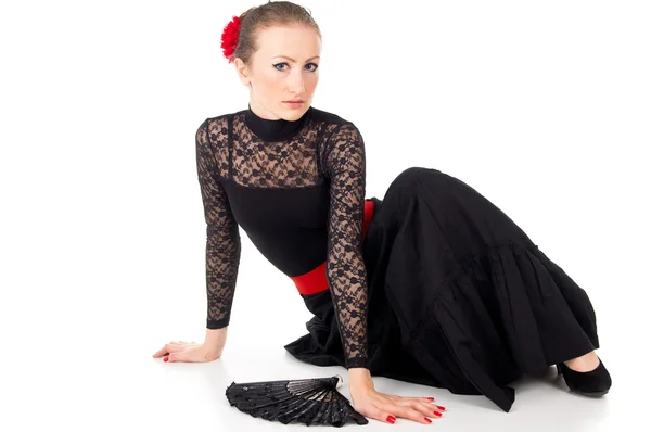 Dziewczyna tancerz z czerwona róża — Zdjęcie stockowe