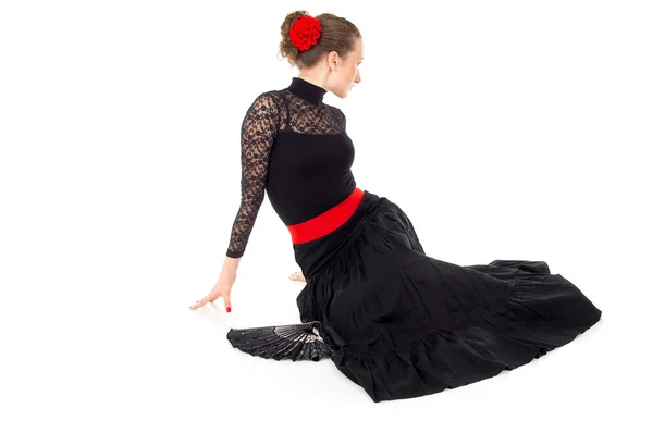 Flamenco danseres meisje zit — Stockfoto