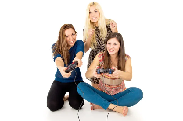 Girls play video games — Stock Photo, Image