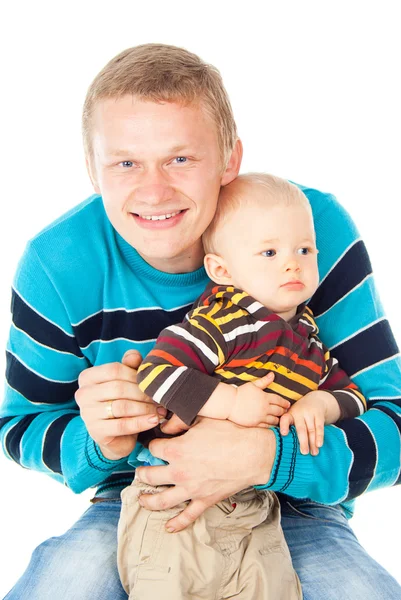 Happy young father with a baby isolated — Stock Photo, Image