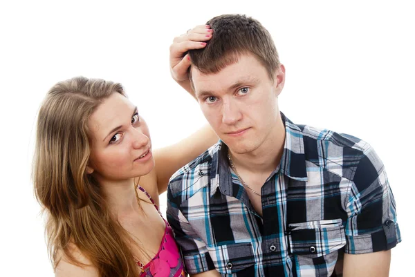 Portrait a beautiful boy and girl isolated — Stock Photo, Image