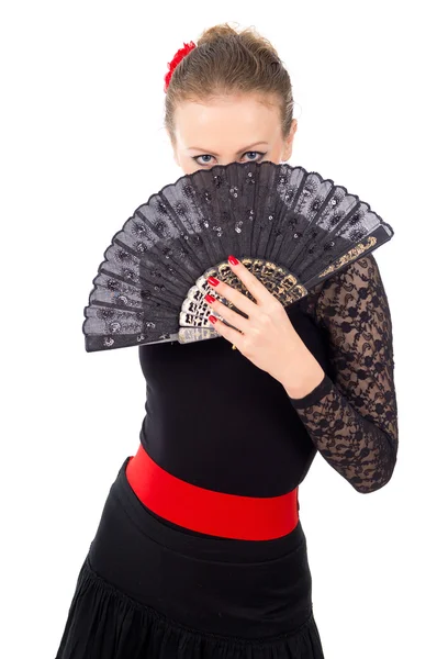 Portrait of a girl with a Fan Carmen isolated — Stock Photo, Image