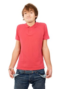 yakışıklı genç adam onun döndü dışarı cepler ve onun gösterir