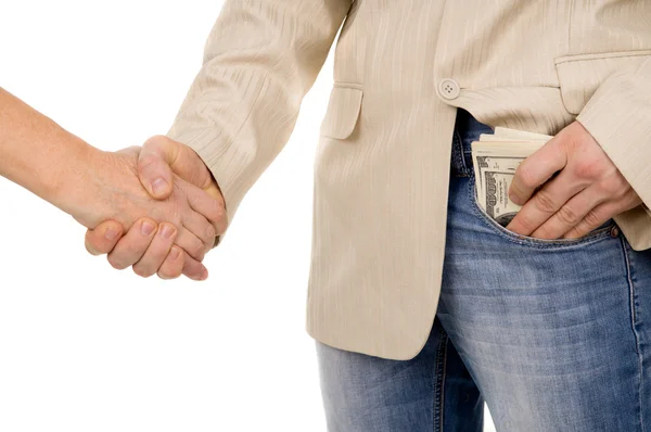 De man overeengekomen over het smeergeld en zet het in zijn zak — Stockfoto