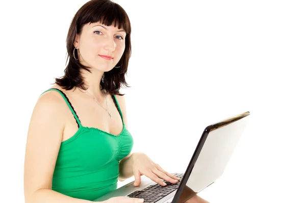 The woman works for laptop — Stock Photo, Image