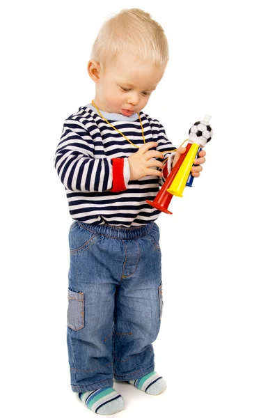 Little kid, and football beep — Stock Photo, Image