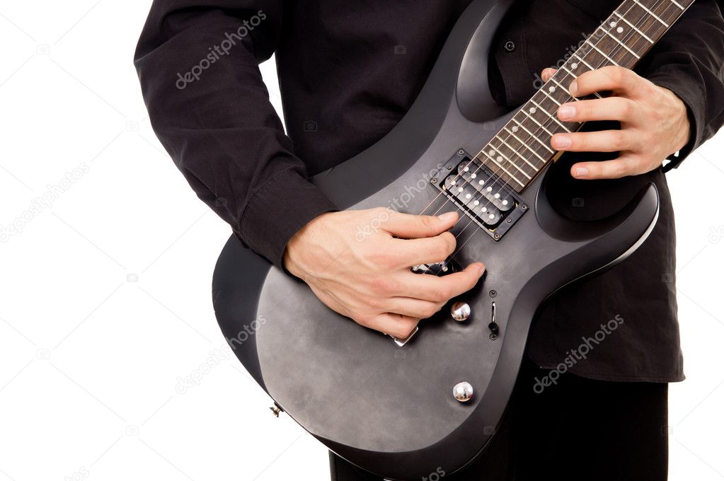 beautiful guy is playing the electric guitar, large-plan