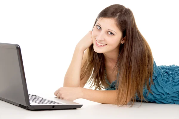 Girl student working at a computer — Stock Photo, Image