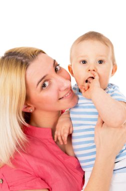mutlu anne, sıkıca bebek presler
