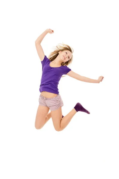 Beautiful girl jumps — Stock Photo, Image