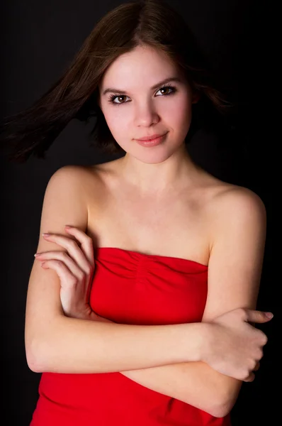 Bela menina poses, voar longe cabelo — Fotografia de Stock