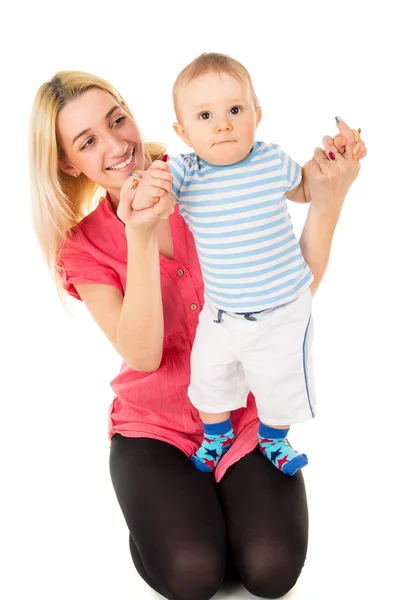 Mãe feliz brinca com bebê — Fotografia de Stock