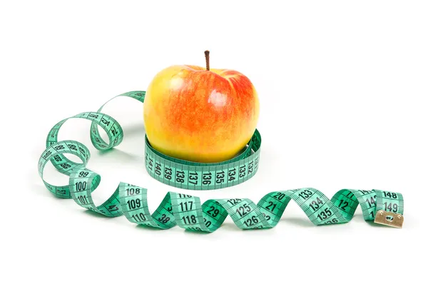 Diet apple and measuring tape — Stock Photo, Image