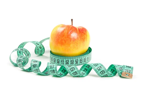 Diet bright apple and measuring tape — Stock Photo, Image