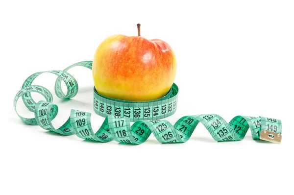 Diet bright apple and measuring tape — Stock Photo, Image