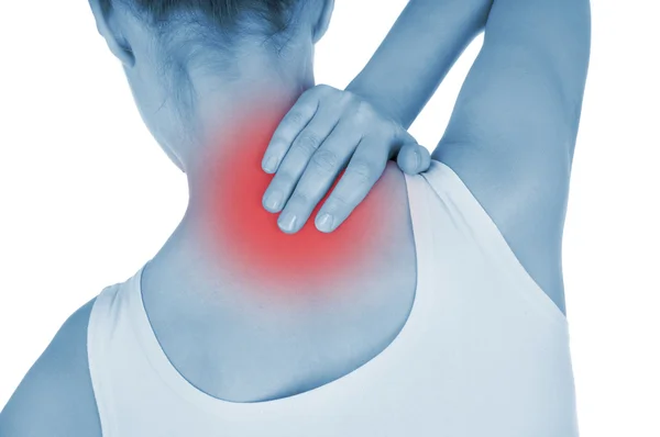Rückenschmerzen, rot gezeigt, weitergereicht — Stockfoto