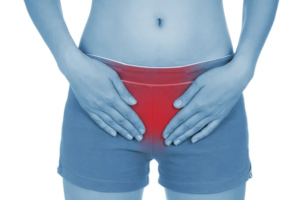 Sore uterus, shown red, keep handed — Stock Photo, Image