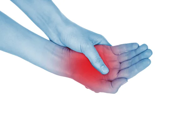Bolest v zápěstí, ruce, zobrazena červená — Stock fotografie