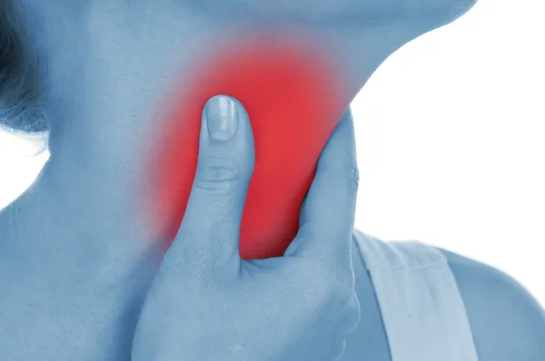 Sore throat, shown red, keep handed Stock Image