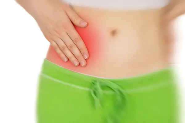 Sore appendicitis, shown red, keep handed Royalty Free Stock Images