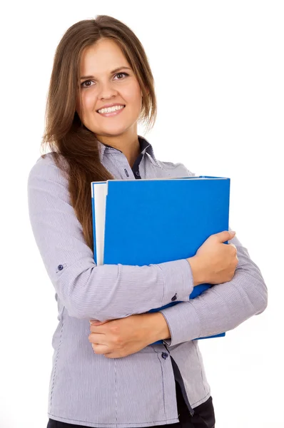 Happy business lady with a folder is — Stock Photo, Image