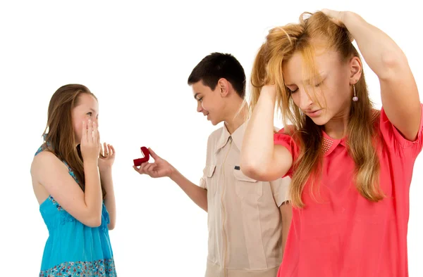 Menina assistindo traição cara — Fotografia de Stock