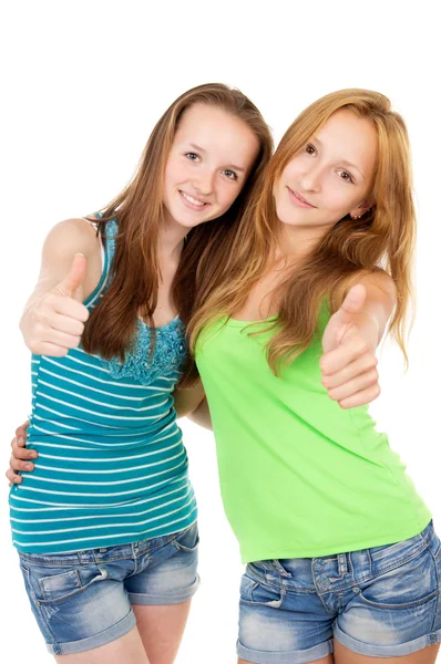 Young sisters show sign ok — Stock Photo, Image