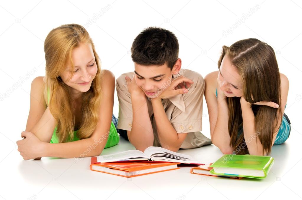 Young students reading books