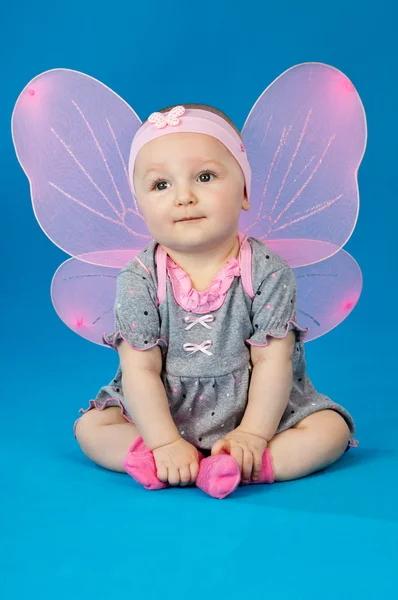 Baby- en zeepbellen op een blauwe achtergrond — Stockfoto