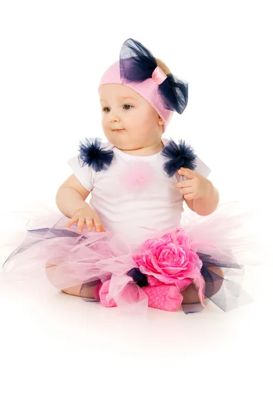 Baby and soap bubbles on a blue background — Stock Photo, Image