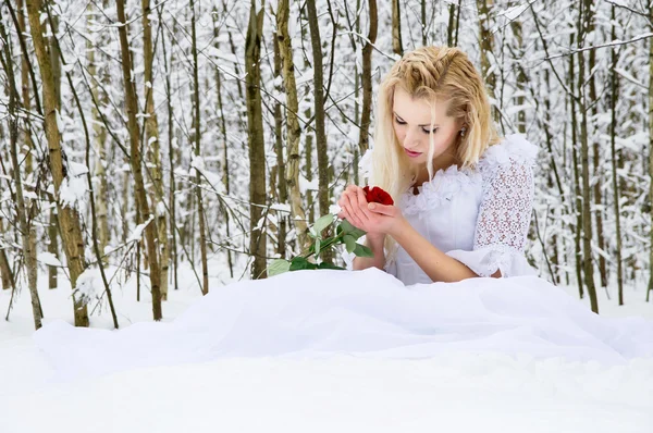 Kışın bir gelinlik kız — Stok fotoğraf