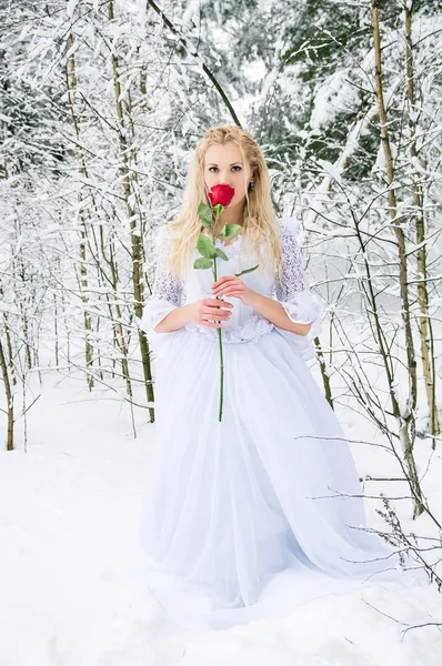 Dívka v lese v zimě — Stock fotografie