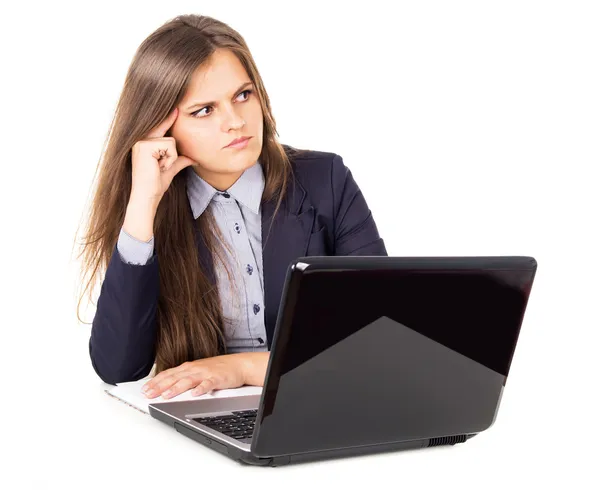 Beautiful, business girl think workplace — Stock Photo, Image